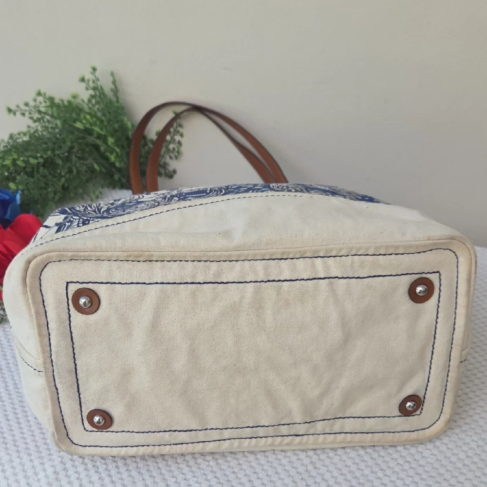 Lauren Ralph Lauren Nautical Sailors Canvas Leather Crossbody Satchel Purse Bag - Picture 10 of 14